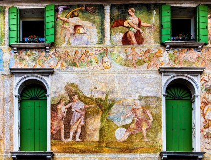 Palaces on the old town streets, medieval old town, Portogruaro, Veneto, Friuli, Italy,