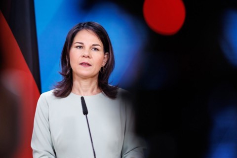 Annalena Bärbock, Federal Foreign Minister, photographed during a press conference in Berlin, 09.04