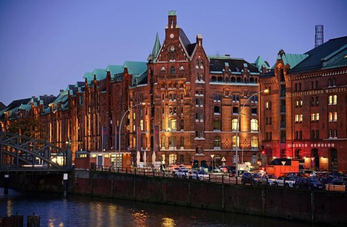 Europe, Germany, Hamburg, historic warehouse district, view from the customs canal to the former