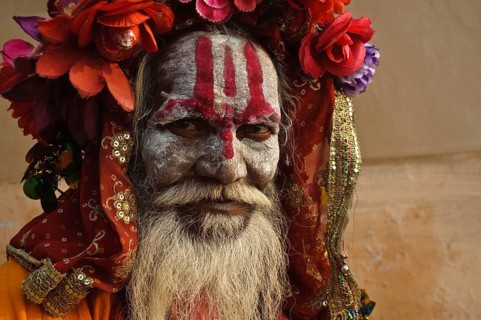 Portrait of a hindu ascetic, sadhu, Varanasi, India, Asia