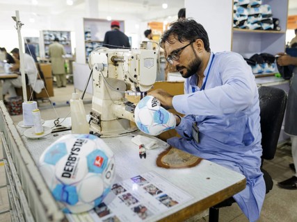 Anwar Khawaja Industries PVT. LTD produces footballs for the Bundesliga, among others. Sialkot, 23