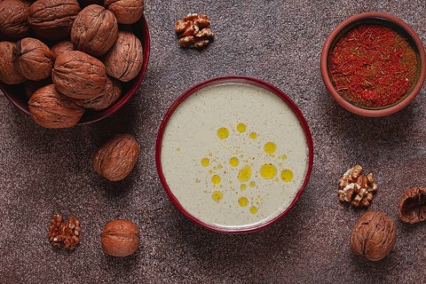 Walnut sauce Baghe, traditional Georgian dish, homemade, no people