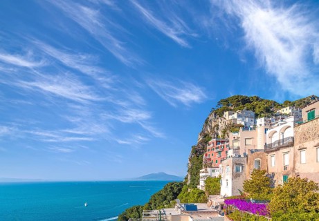 Italy, scenic views of Capri from boat cruise around the island, Europe