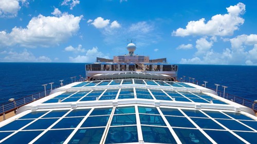 Sailing luxury cruise ship on vacation heading to Panama Canal for scenic crossing