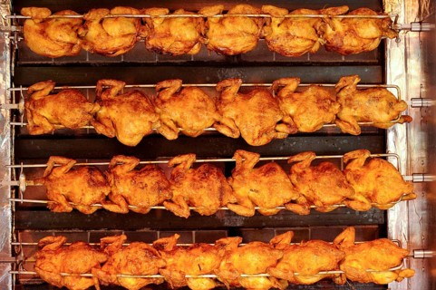 Chicken, grilled chicken, chicken on the barbecue in the beer tent, Oktoberfest, Wies'n, Wiesn,