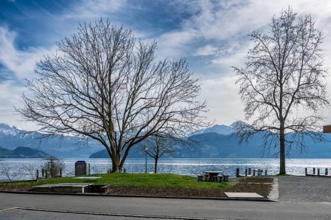 Lake Lucerne promenade, Weggis, Switzerland, Europe