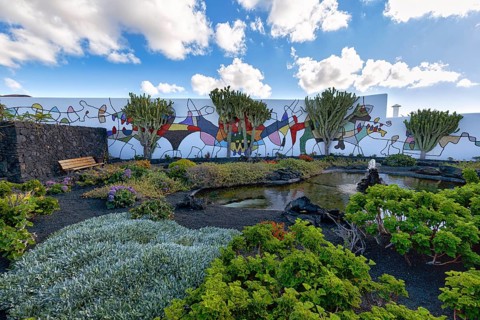 Mural on a wall in the inner courtyard, garden, former residence of the artist, Fundacion Cesar