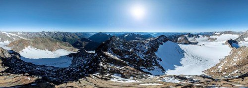 Panorama at the summit of the Wilder Freiger with glacier Übeltalferner and Wilder Freiger Ferner,