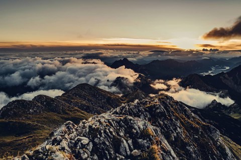 Sunrise hike on the Hochplatte in the Ammergau Alps, Ammergebirge in the Allgäu, Bavaria, Germany,