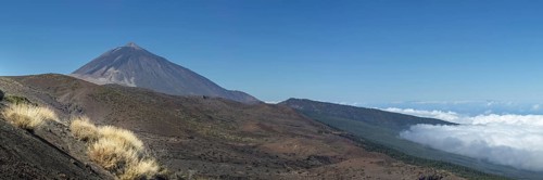 Panorama from the east over the Teide National Park, Parque Nacional del Teide, to Pico del Teide,