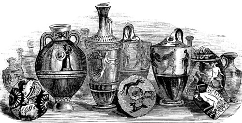 Greek vases and pottery, from archaeological excavations between Piraeus and Athens, street of