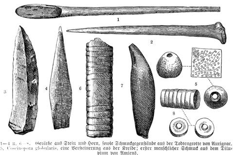 Archaeological finds from the Grotte d'Aurignac, Département Haute-Garonne, tools made of stone and