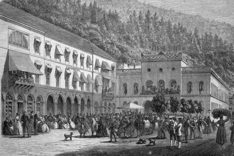 Bad Wildbad with bathhouse and bath hotel, Baden-Württemberg, Germany, in 1890, Historical, digital