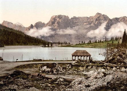 Lake Misurina, Lago di Misurina, a lake in the Dolomites in the province of Belluno in Veneto,
