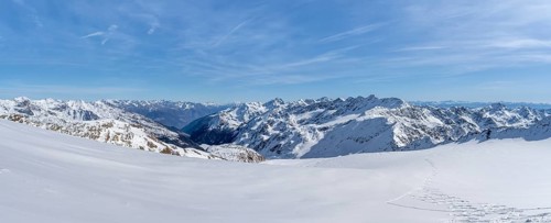 Panorama, snow-covered mountain landscape in winter, Fürkeleferner glacier, view of the Martell