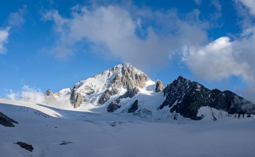 High alpine mountain landscape, summit of the Aiguille de Chardonnet and Glacier du Tour, glaciers