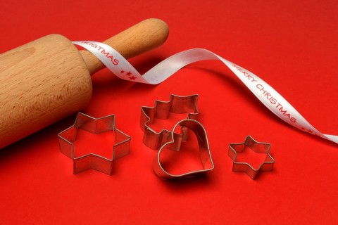 Rolling pin and cookie cutters, Christmas