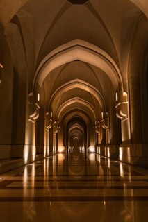 Illuminated arcades at the Sultan's Palace, Muscat, Arabian Peninsula, Sultanate of Oman