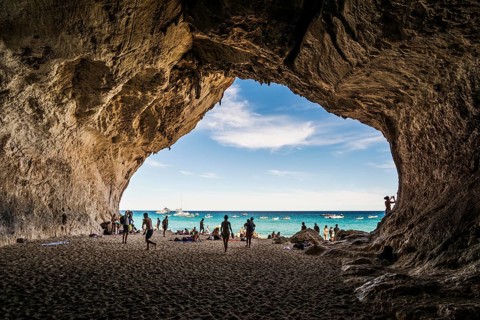 Cave and beach, Cala Luna, Gulf of Orosei National Park, Parco Nazionale del Gennargentu e del