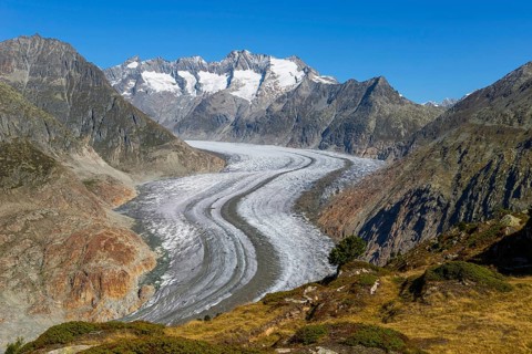 Aletsch glacier, glacier tongue, panorama, climate change, decline, global warming, ice, global