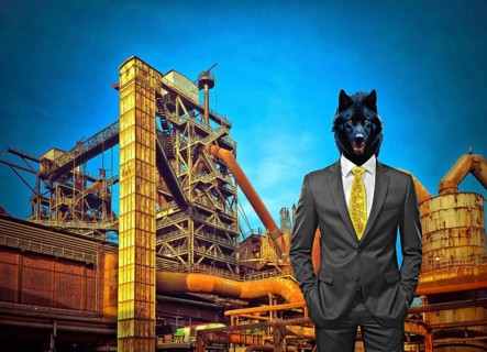 Symbolic image, wolf in a suit, industry, economy critical, exploitation, stress, trade union, pay,