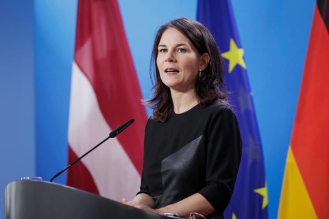 Annalena Bärbock (Alliance 90/The Greens), Federal Foreign Minister, at a press conference at the
