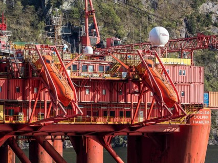 Swimming platform in fjord Fedafjord, rescue boats Norway