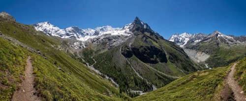 Hiking path hut to Cabane Arpitettaz, Zinal valley, Val d'Anniviers, Switzerland, Europe
