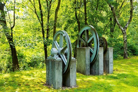 Exhibits on the open-air grounds of the Altenberg Mining Museum, Altenberg, Altenberg, Saxony,