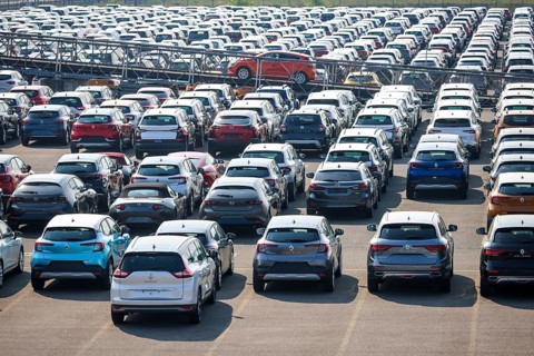 Duisburg, North Rhine-Westphalia, Germany, new cars, transhipment centre, car terminal in Duisburg