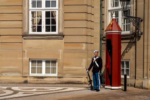 Guard at Amalienborg Palace in Copenhagen, Denmark, Europe