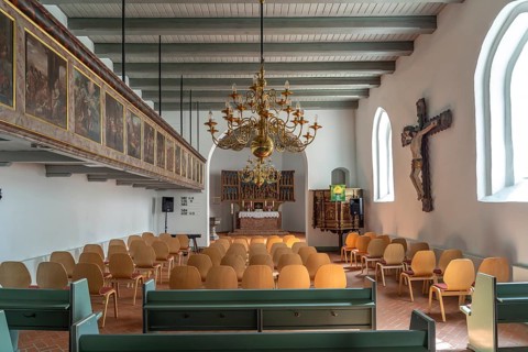 Interior of St Vincent's Church in Odenbüll, Nordstrand peninsula, North Friesland district,