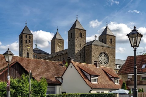 Monastery church of Münsterschwarzach Abbey in Schwarzach am Main, Bavaria, Germany, Europe