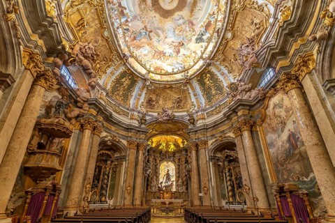 Interior of the monastery church of St. Georg Weltenburg near Weltenburg, Bavaria, Germany, Europe