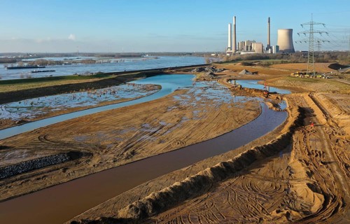 Dinslaken, North Rhine-Westphalia, Germany, New Emscher estuary into the Rhine. Construction site
