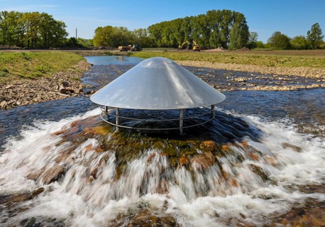 Haltern, North Rhine-Westphalia, Germany, flood protection on the River Lippe. Groundwater from the