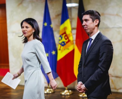 (L-R) Annalena Bärbock, Federal Minister for Foreign Affairs, meets Mihai Popsoi, Foreign Minister