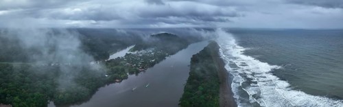 Aerial view, beach and sea, coast with rainforest, Tortuguero National Park, Costa Rica, Central