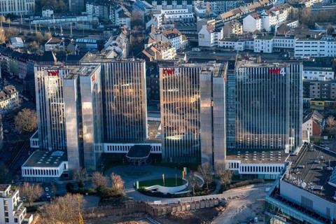 View over the city centre of Düsseldorf, RWI4 building complex, North Rhine-Westphalia, Germany,