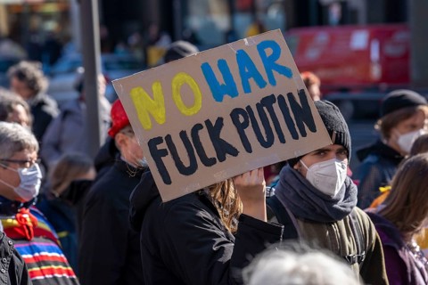 Peace demonstration against the war in Ukraine, instead of the Rose Monday parade in Cologne, with
