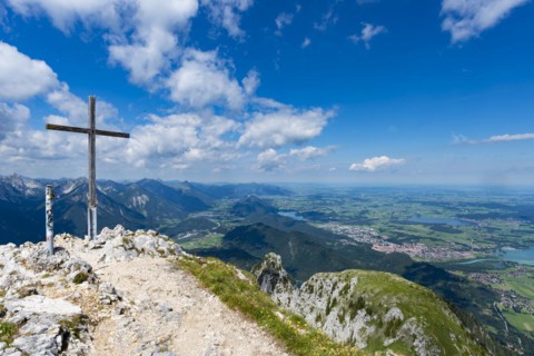 Panorama from the Säuling, 2047m, on Füssen, Ostallgäu, Bavaria, Germany, Europe