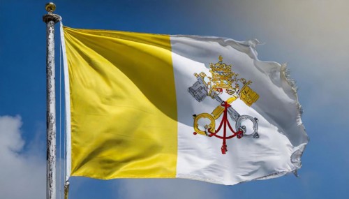 Flags, the national flag of the Vatican, Vatican State fluttering in the wind