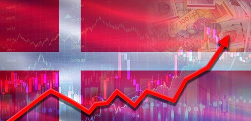 Denmark financial growth on market graph. Denmark economic growth on financial graph