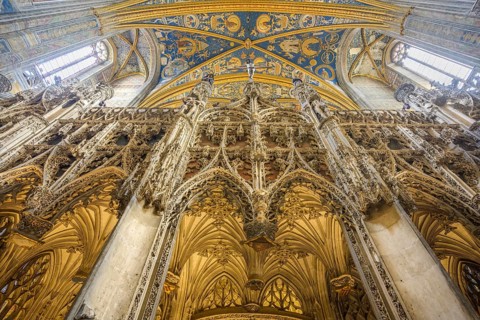Detail of the rood screen in St Cecilia's Cathedral, Albi, Département Tarn, France, Europe