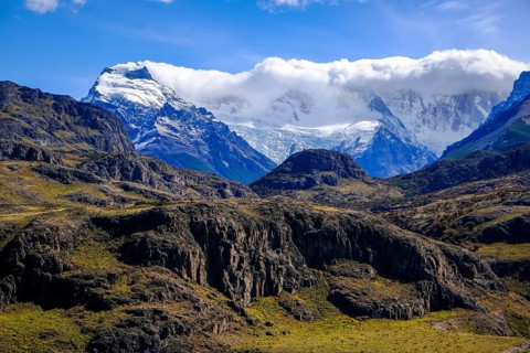 El Chaltén, Patagonia, Argentina, El Chaltén with a view of the Fitz Roy massif. El Chaltén offers