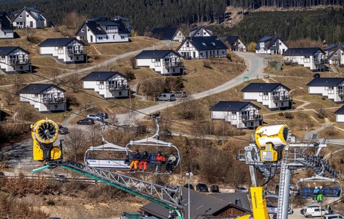 Winter sports area in the Sauerland, Winterberg ski lift carousel, artificial snow slopes,