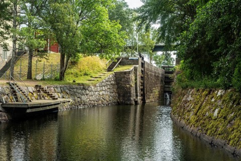 Lock in Kinda Canal, Linköping, Östergötland, Sweden, Scandinavia, Europe