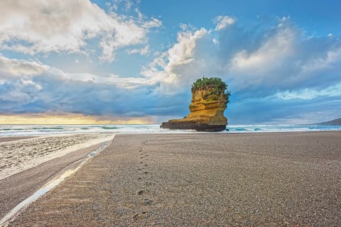 Rock formation shaped like a boot, Punakaiki, Paparoa National Park, South Island, New Zealand,