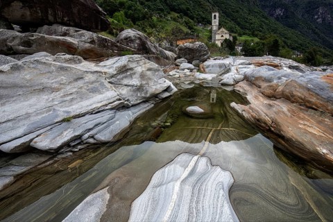 Rocks in the Verzasca River, behind Lavertezzo, Verzasca Valley, Valle Verzasca, Canton Ticino,