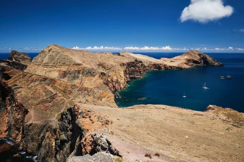 Madeira Island scenic rugged landscape - Ponta do Sao Lourenco cape, Miradouro do Abismo viewpoint.